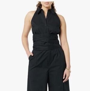 Terea By Andrea Pitter Women's Black Sleeveless Button Up Back Tie Bow XS NWT